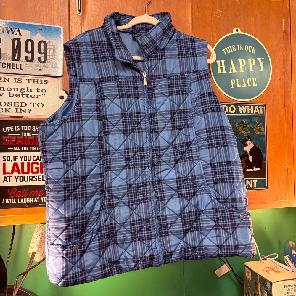 Jane Ashley Blue Plaid Quilted Vest